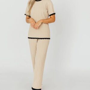 Worth Collective Adele Ribbed Knit Top and Pants Set in Light Taupe